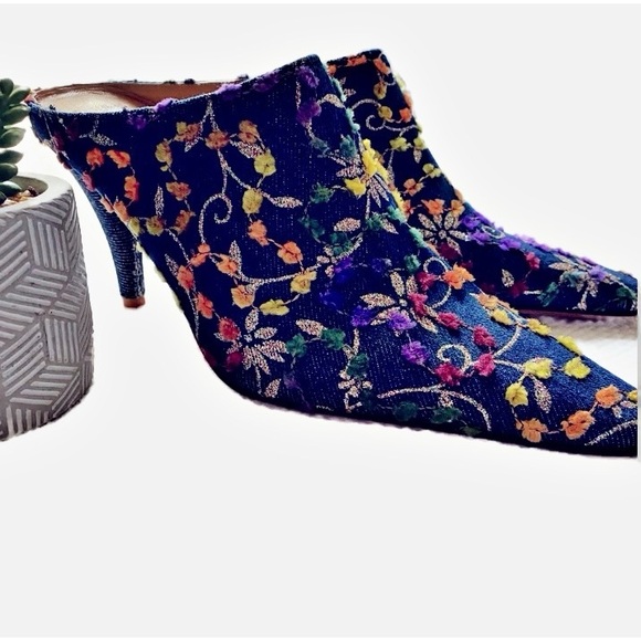 Vintage, Martinez Valero, Denim Floral Glitter Mule - Picture 2 of 6